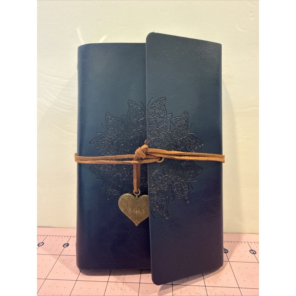 Leather Bound Journal w/Butterflies & Hearts Lined Paper Genuine Leather 7.5X5
